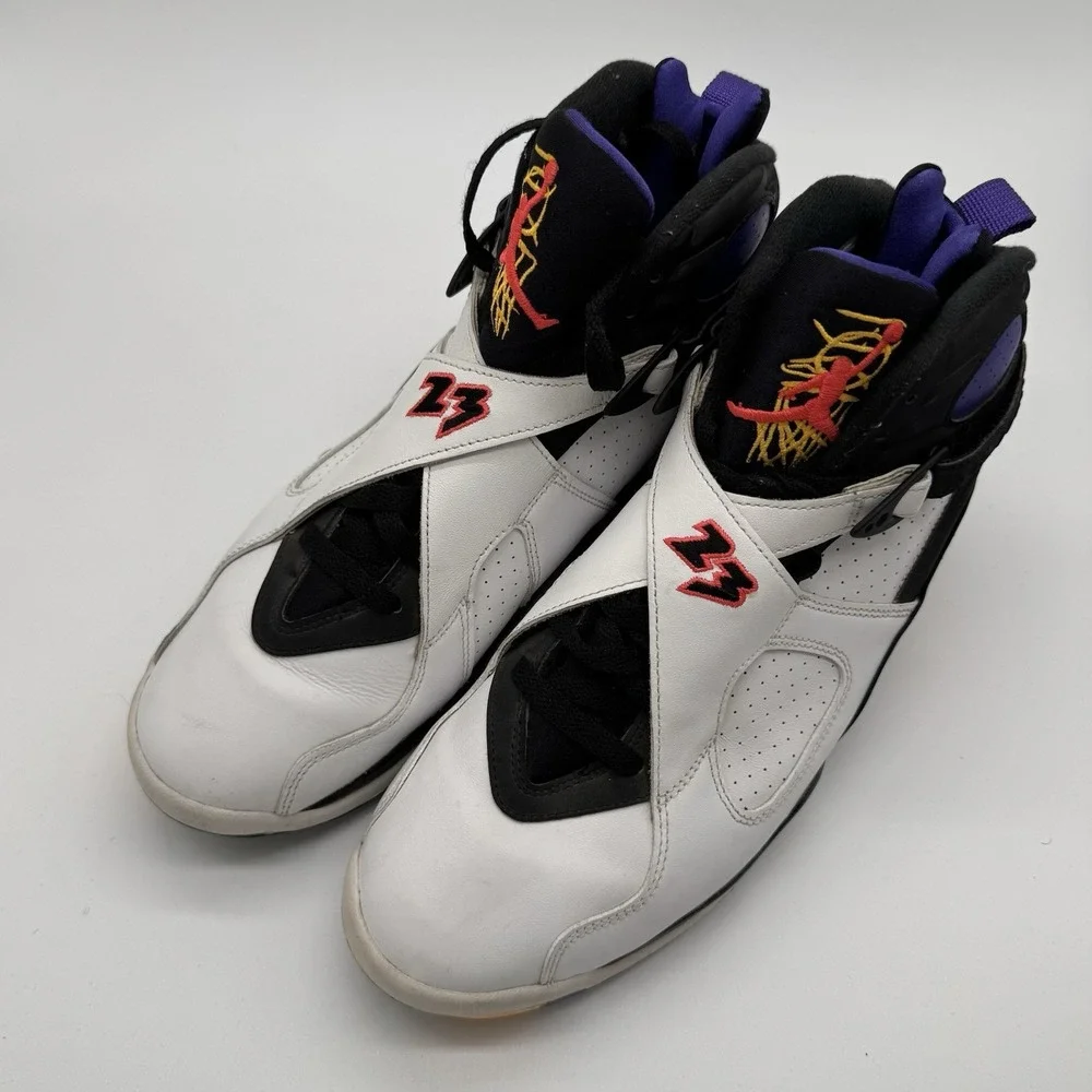 Air Jordan 8 Retro Three-Peat 305381-142 Men's Size 10 White Black Purple 2015